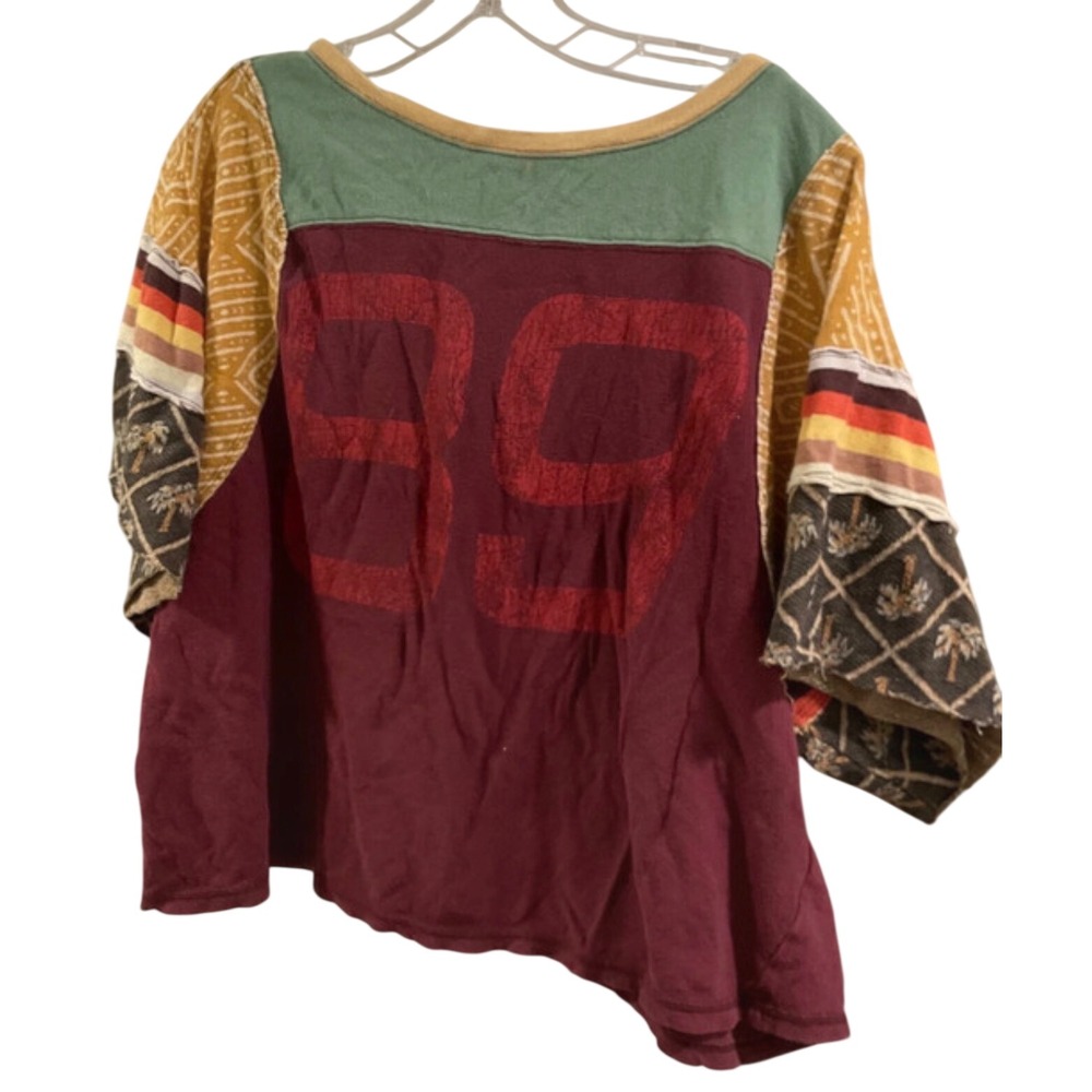 Rare! Free People We The Free Chrissy Tee Mixed Print Boho Graphic Top XL - Picture 2 of 4